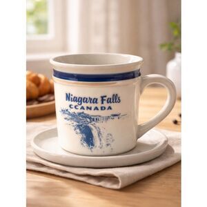 EUC Cream/Blue Coffee Cup Mig Niagara Falls Canada